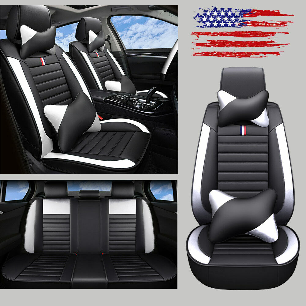 Universal 5-Sit Car Seat Cover Cushions PU Leather Surrount Protector Full Set