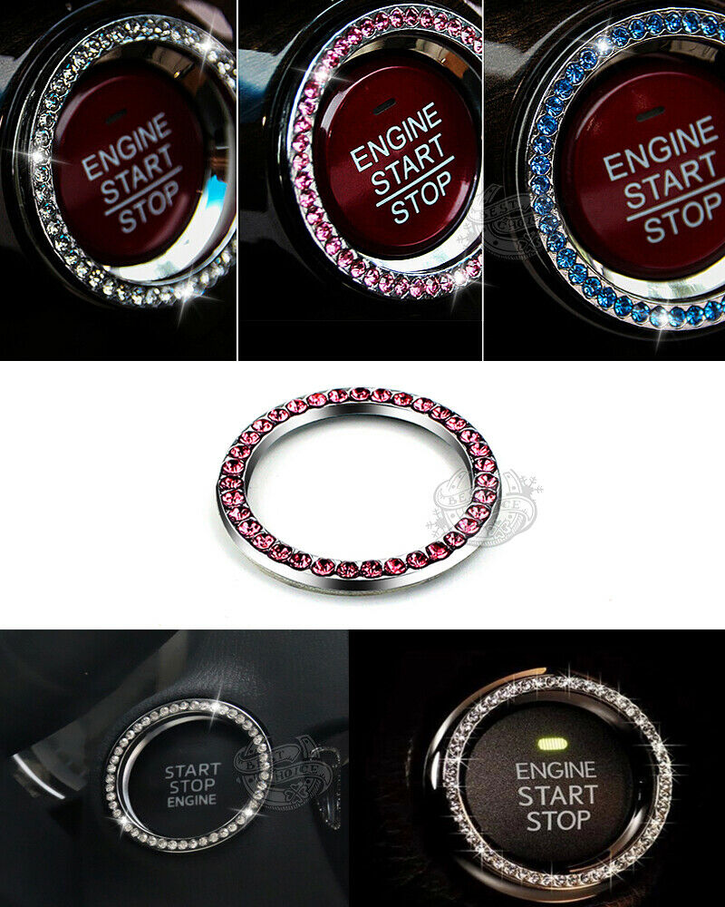 1pcs Car Engine Start Stop Ring Push Button Knob Key Switch Ring Crystal Decor T
