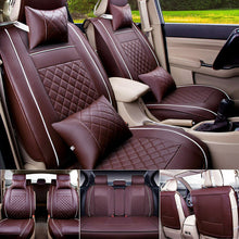 Black/Red 7pc Car SUV Seat Cover PU Leather 5-Seats Front+Rear Cushion & Pillows