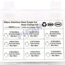 80x Stainless Steel Ear Plus Clamps Car Hydraulic Pipe Gas Line Fix Clips 9 Size