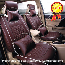 US M Size Coffee 5-Seats PU Leather Seat Cover Front+Rear+4 Pillows All Seasons