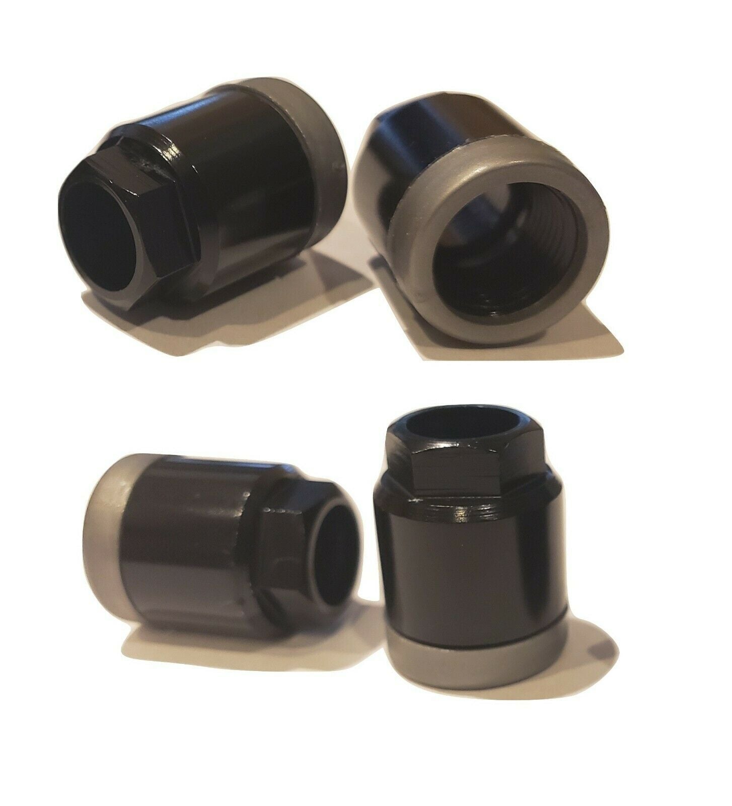 Set of 4 Black and Silver Tire Pressure Sensor Valve Stem TPMS Mounting Nuts