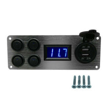 2USB Socket Charger LED Voltmeter 4 Gang ON-Off Toggle Switch Panel for Car Boat