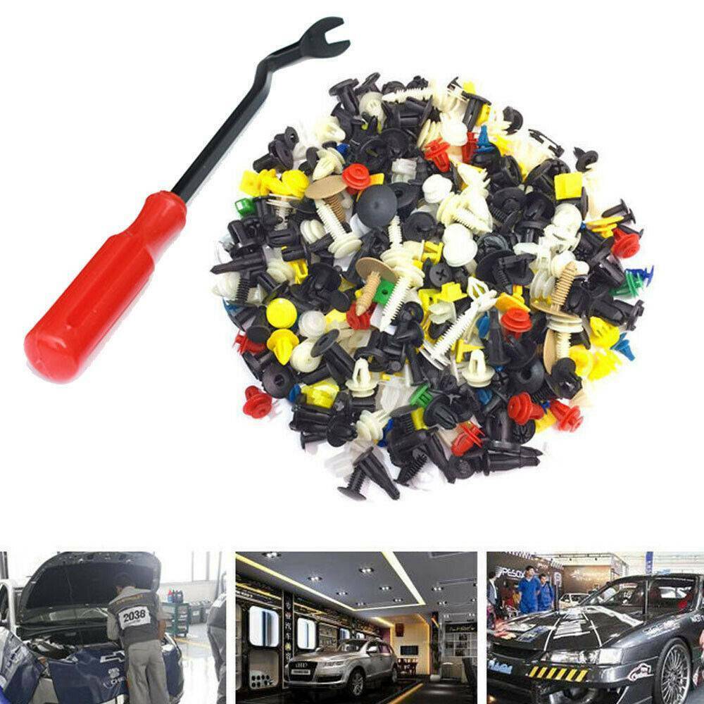 200pcs Auto Car Plastic Rivet Fasteners Push Pin Bumper Fender Panel Clips +Tool