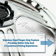 W-Power 350MM 14" Dark Wood Grip 6-Hole Chrome 3-Spoke Vintage Steering Wheel