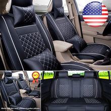 From US Car Seat Cover Size M PU Leather 5-Seats Front & Rear Cushion W/pillows