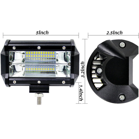 Fly5D 5'' 72W LED Work LED Light Bar Flood Driving Lamp For Jeep SUV Truck Boat