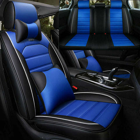 Black+Blue Luxury Deluxe SUV Car Seat Covers Protectors Cushion+Headest Full Set
