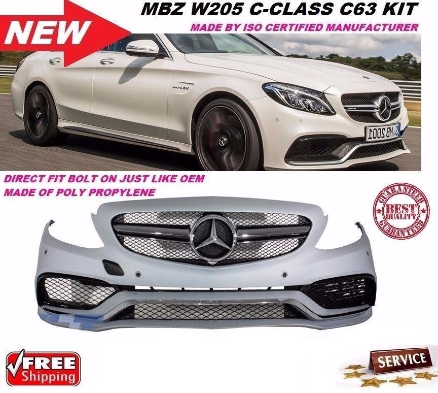 Benz W205 2015-18 C-Class C63 AMG Style Front Bumper Cover with Sensor