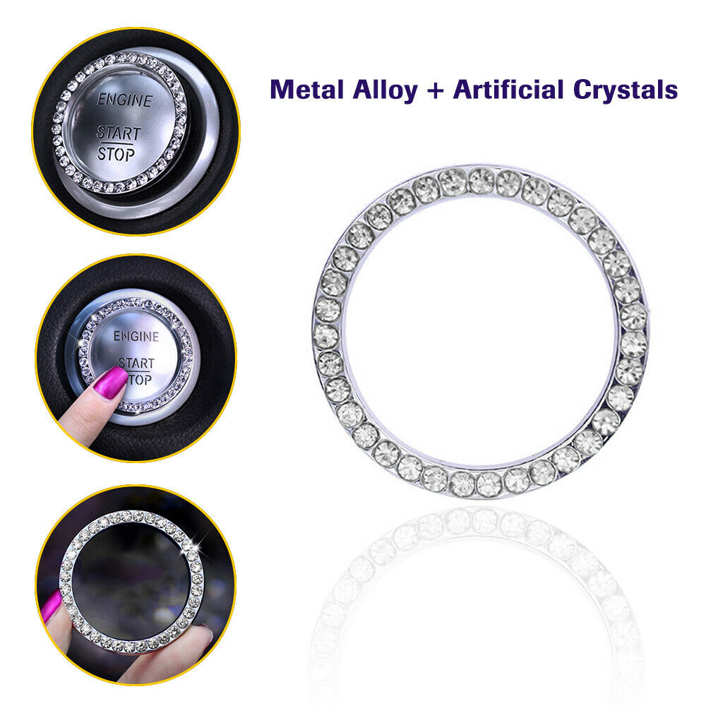 1PC Car Engine Start Stop Push Button Knob Key Switch Sparkling Bling Ring Trim