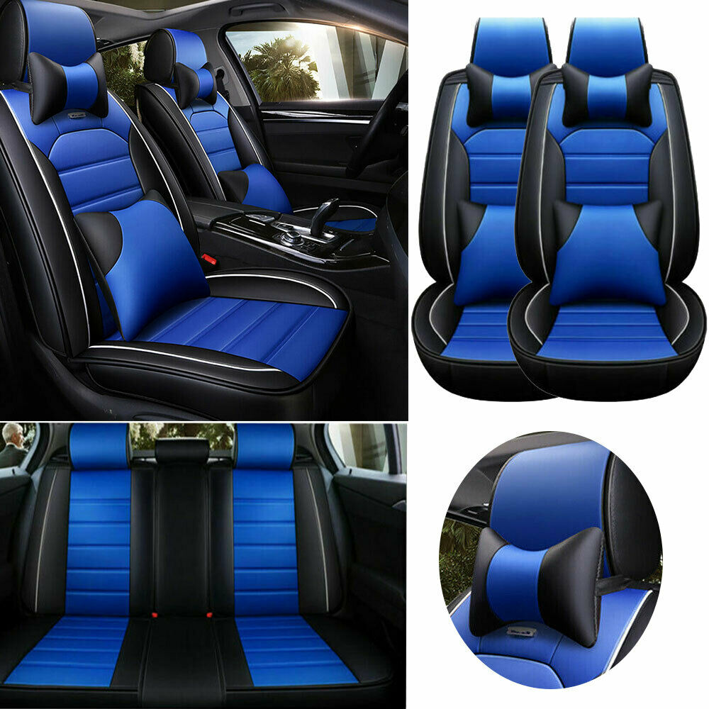 Luxury Blue Car Seat Covers Protectors Universal All Weather Front Rear 5-Sit US