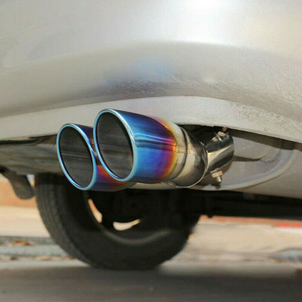Car Rear Dual Exhaust Pipe Tail Muffler Tip Throat Stainless Steel Tailpipe Blue