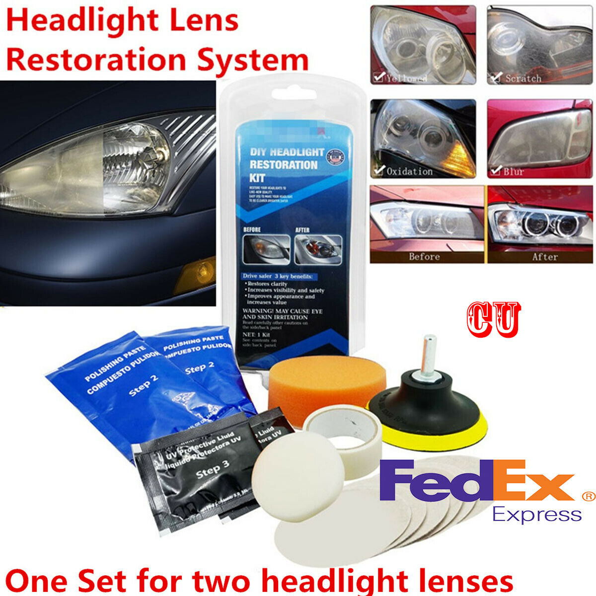 Auto Car Headlight Lens Polishing Restoration Removal Scratch Sandpaper Tool Kit