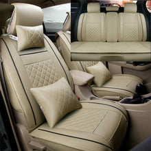 Beige Luxury PU Leather Car Seat Covers Front&Rear Cushions w/Pillow Accessories