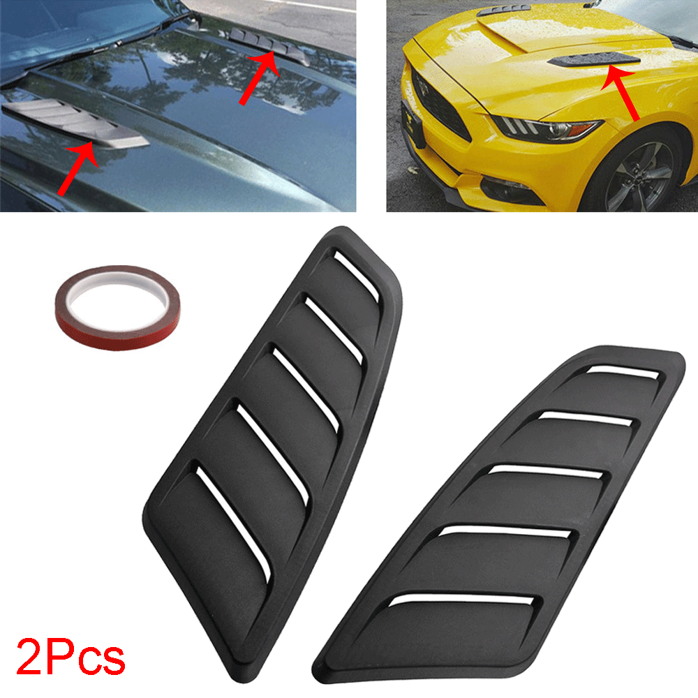 2x Car Front Hood Decorative Air Flow Intake Scoop Turbo Bonnet Vent Cover Black