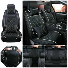 Black/Red 7pc Car SUV Seat Cover PU Leather 5-Seats Front+Rear Cushion & Pillows