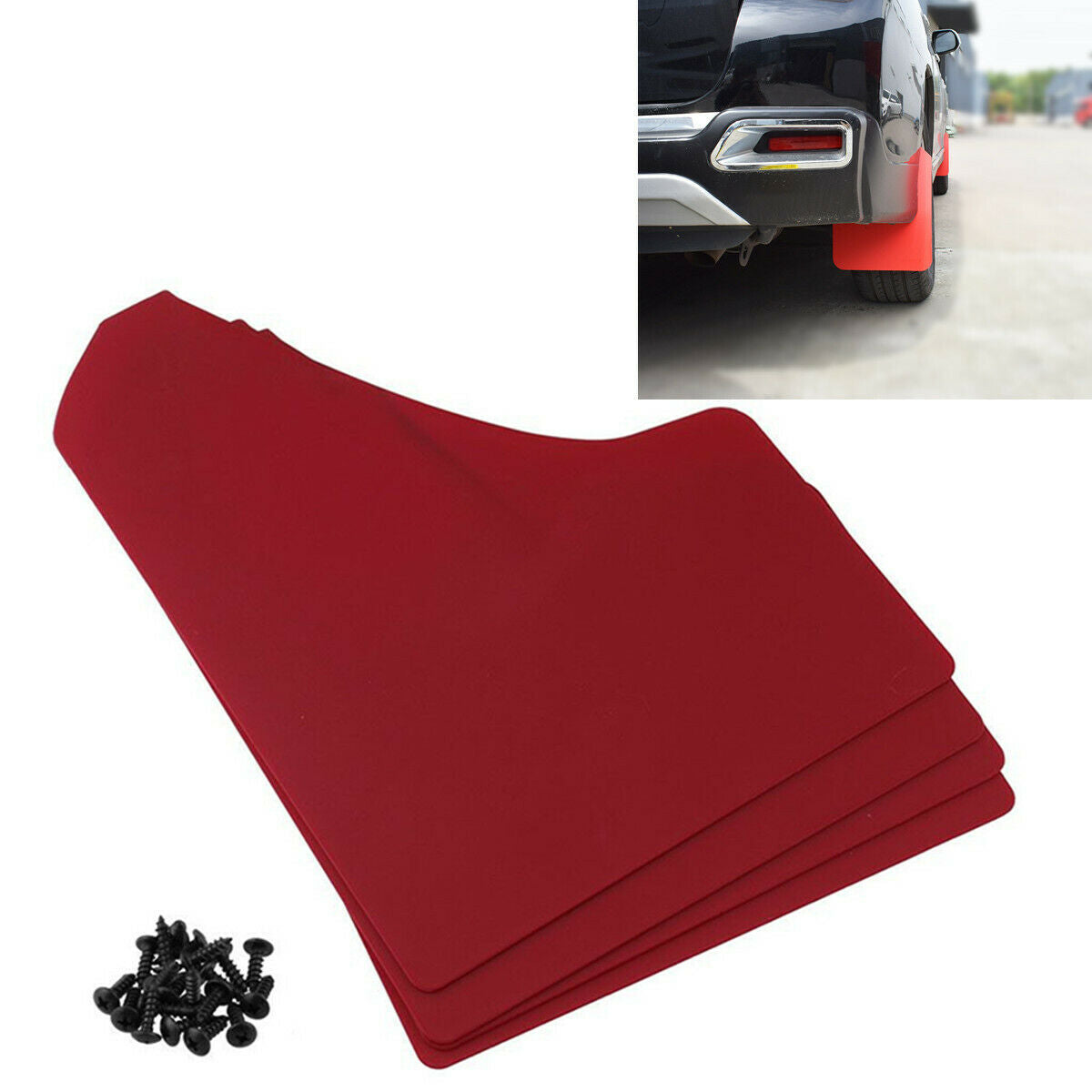 4pcs Car Splash Mud Flaps Guards Fender Red + 20pcs Fastening Rivets Accessories