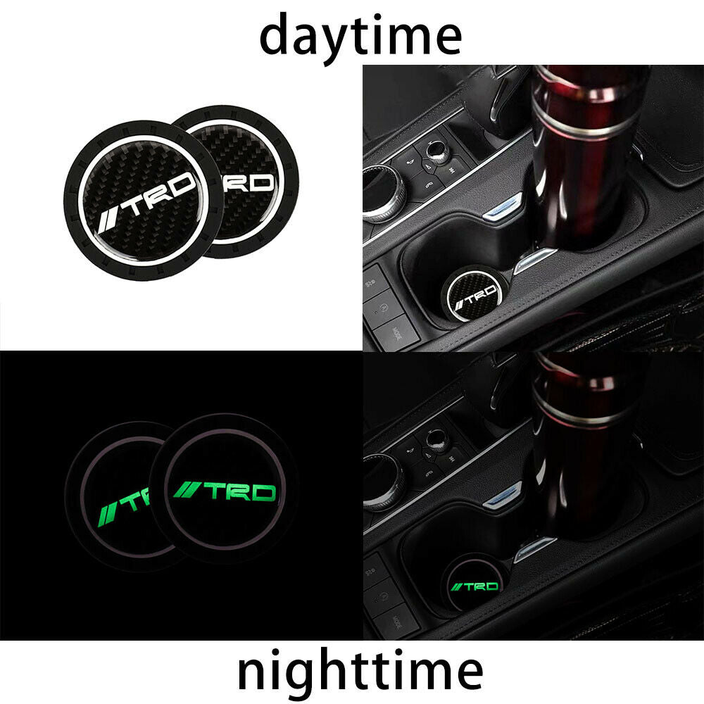 2PCS Silicone CF Glow in Dark Car Cup Holder Pad Mat Coaster For TRD Non-Slip