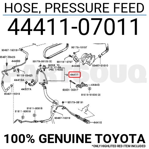 4441107011 Genuine Toyota HOSE, PRESSURE FEED 44411-07011