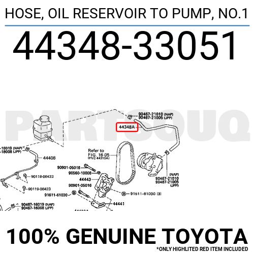 4434833051 Genuine Toyota HOSE, OIL RESERVOIR TO PUMP, NO.1 44348-33051