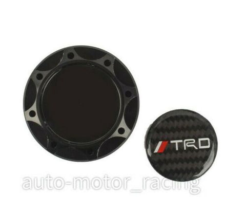 JDM TRD CARBON FIBER Sticker with ALUMNIUM BLACK Billet Engine Oil FILLER Cap