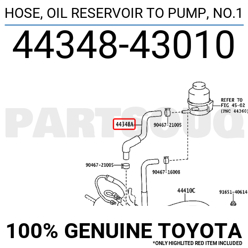 4434843010 Genuine Toyota HOSE, OIL RESERVOIR TO PUMP, NO.1 44348-43010