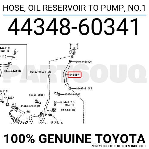 4434860341 Genuine Toyota HOSE, OIL RESERVOIR TO PUMP, NO.1 44348-60341