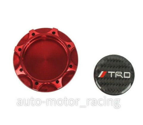 JDM TRD CARBON FIBER Sticker with ALUMNIUM RED Billet Engine Oil FILLER Cap