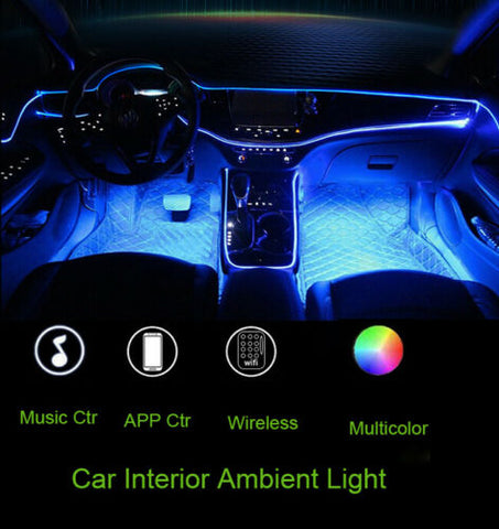 RGB multi-color 4 LED Car Interior Ambient Light 6m Neon Strip Kit APP Control