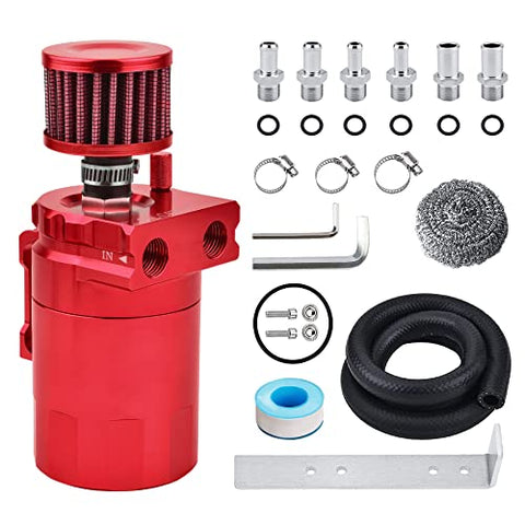 SPEEDWOW Aluminum Oil Catch Can Tank Filter Baffled With Breather Filter And Hose Kit Universal (Red)