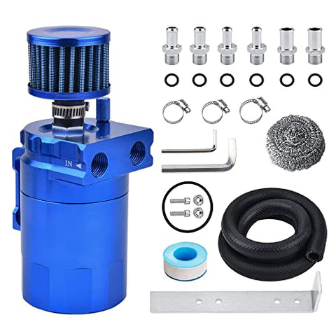 SPEEDWOW Aluminum Oil Catch Can Tank Filter Baffled With Breather Filter And Hose Kit Universal (Blue)