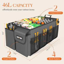 HOTOR Trunk Organizer - Car Organizer, Foldable Trunk organizer for SUVs & Sedans, Sturdy Car Organization for Car Accessories, Tools, Sundries, Black, 2 Compartments, 21.3"×12.6"×10.6"