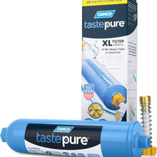 Camco Tastepure RV Water Filter - New & Advanced RV Inline Water Filter with Flexible Hose Protector - GAC & KDF Filtration - Made in USA - Camping Essentials for Fresh Drinking Water (40043)