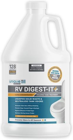 Unique RV Digest-It+ Extra-Strength Ultra-Concentrate - 32 RV Toilet Treatments - Eliminates Smells and Liquifies Waste (32 oz)