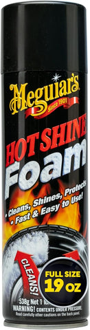 Meguiar's Hot Shine Tire Foam - High Goss Tire Shine That Cleans, Shines, and Protects in One, Deep, Black Shine with Conditioners and UV Protection to Help Keep Tires Looking Like New, 19 Oz Aerosol