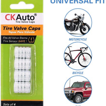 CKAuto Tire Valve Stem Caps, Black, 4 pcs/Pack, Anodized Aluminum Tire Valve Cap Set, Corrosion Resistant, Universal Stem Covers for Cars Trucks Motorcycles SUVs and Bikes