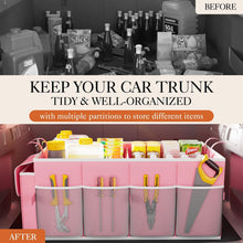 HOTOR Trunk Organizer - Car Organizer, Foldable Trunk organizer for SUVs & Sedans, Sturdy Car Organization for Car Accessories, Tools, Sundries, Black, 2 Compartments, 21.3"×12.6"×10.6"