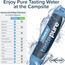 Camco Tastepure RV Water Filter - New & Advanced RV Inline Water Filter with Flexible Hose Protector - GAC & KDF Filtration - Made in USA - Camping Essentials for Fresh Drinking Water (40043)