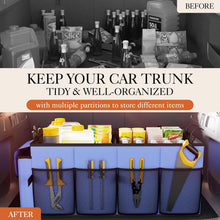 HOTOR Trunk Organizer - Car Organizer, Foldable Trunk organizer for SUVs & Sedans, Sturdy Car Organization for Car Accessories, Tools, Sundries, Black, 2 Compartments, 21.3"×12.6"×10.6"
