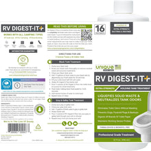 Unique RV Digest-It+ Extra-Strength Ultra-Concentrate - 32 RV Toilet Treatments - Eliminates Smells and Liquifies Waste (32 oz)