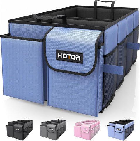 HOTOR Trunk Organizer - Car Organizer, Foldable Trunk organizer for SUVs & Sedans, Sturdy Car Organization for Car Accessories, Tools, Sundries, Black, 2 Compartments, 21.3