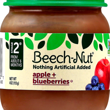 (10 Pack) Beech-Nut Stage 2, Apple & Blueberries Baby Food, 4 oz Jar