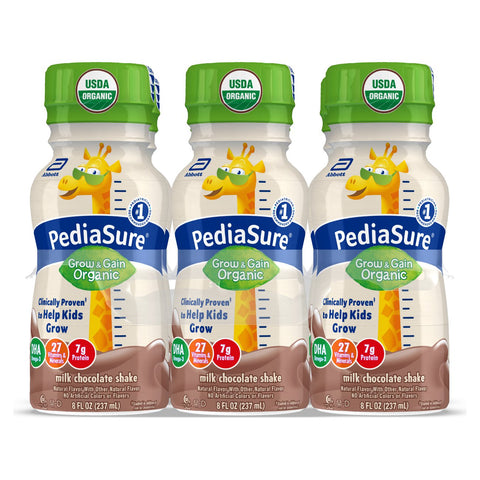 PediaSure Organic Kid’s Nutrition Shake, Non-GMO, No Artificial Flavors Or Colors, No Artificial Growth Hormones, 7g Protein, 32mg DHA Omega-3, Milk Chocolate, 8 fl oz, 24 Count