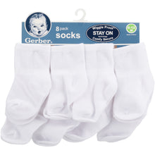 Gerber Baby Boys or Baby Girls Wiggle-Proof White Jersey Ankle Bootie Socks, 8-Pack