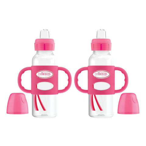 Dr. Brown's Narrow Sippy Baby Bottle with Handles - 2PK Pink