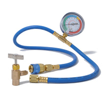 AC Freon Charging Hose HVAC Refrigerant R134A Car Air Conditioning Refrigeration Tube Hose With 55MPa Pressure Gauge (Blue+Golden)