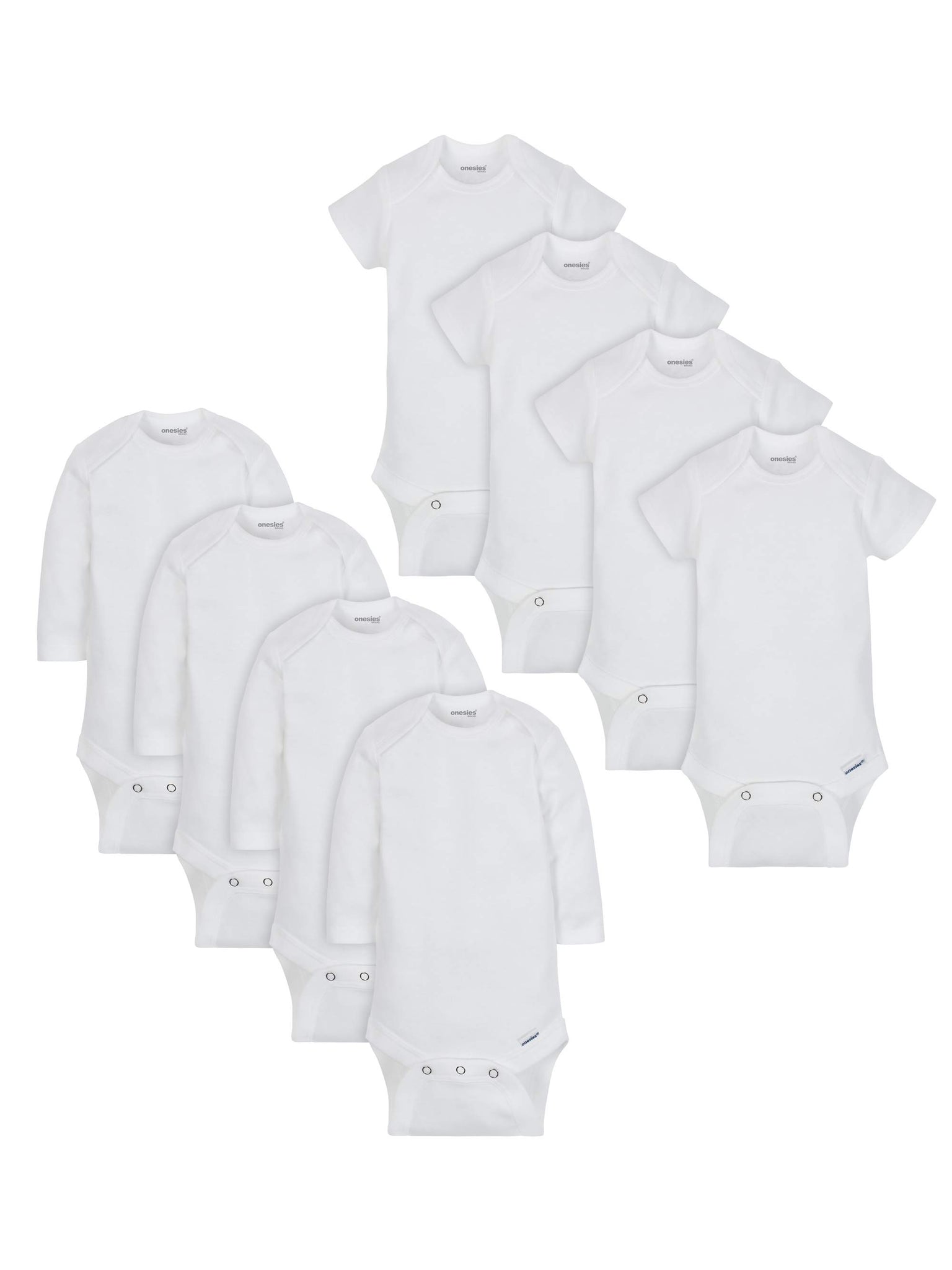 Onesies Brand Baby Boy or Girl Gender Neutral White Bodysuits Variety Short Sleeve & Long Sleeve, 8-Pack