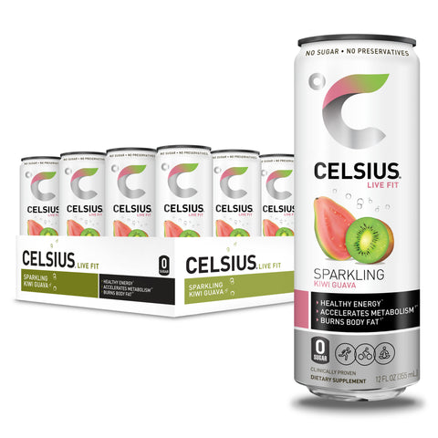 CELSIUS Sparkling Kiwi Guava Fitness Drink, Zero Sugar, 12oz. Slim Can, 12 Pack