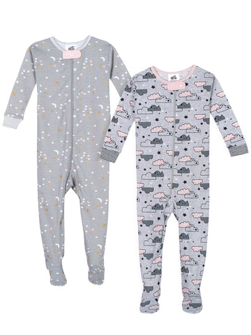 Just Born® Organic Baby Girls 1pc Snug Fit Footed Pajamas, 2-Pack (12M-24M)