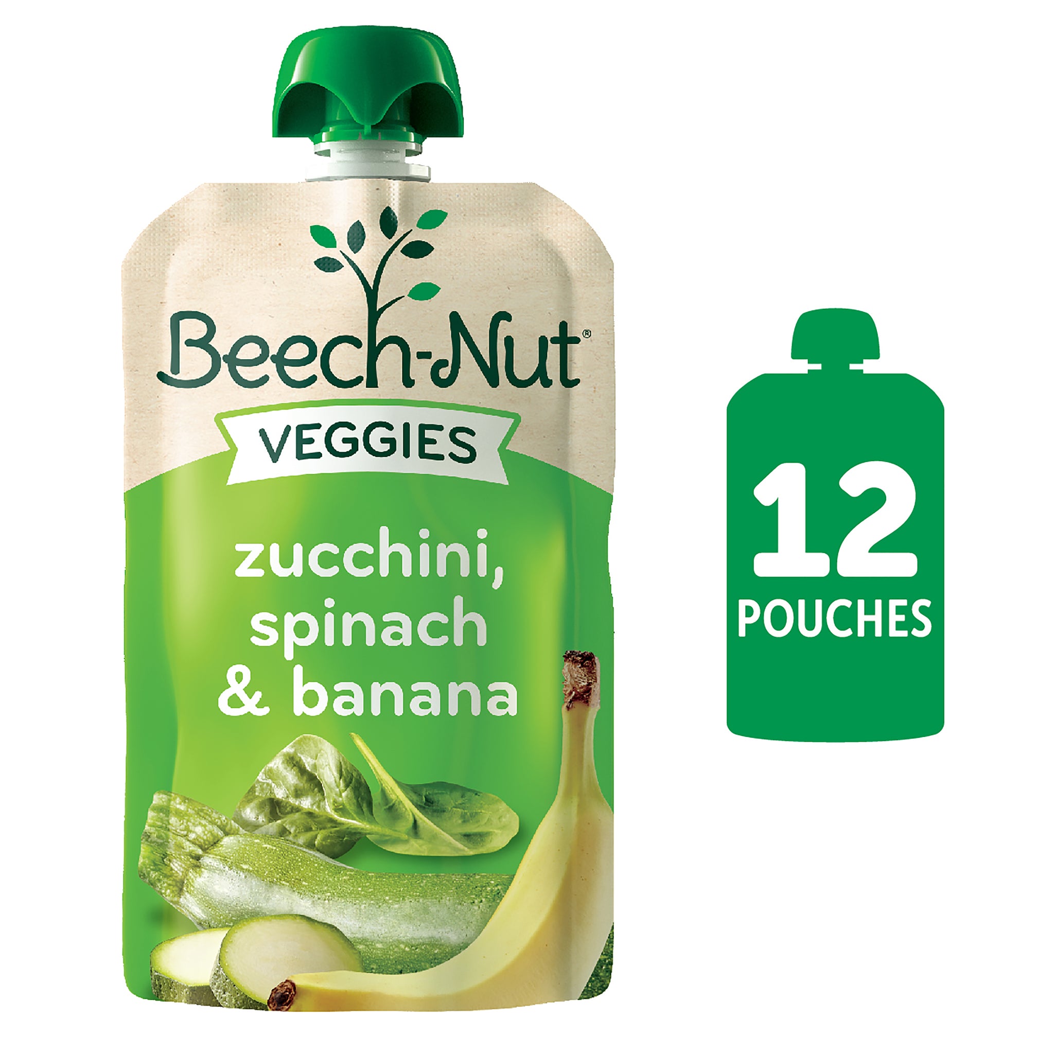 (12 Pack) Beech-Nut Veggies Stage 2, Zucchini Spinach & Banana Baby Food, 3.5 oz Pouch